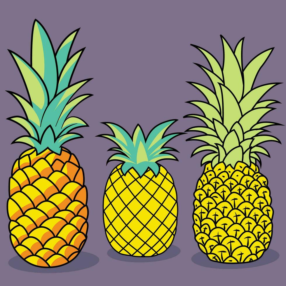 Pineapple. pineapple fruit illustration in vector cartoon style. fresh and healthy fruits. editable.