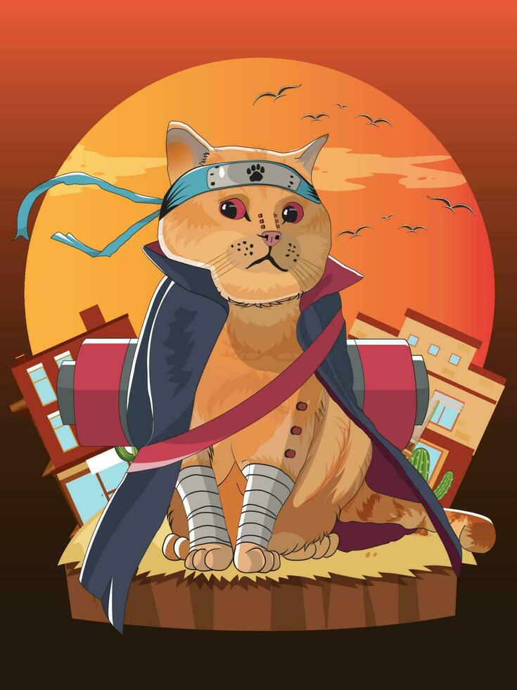 Cat Ninja SVG, Japanese Art Cat Ninja Anime Style Samurai Cat SVG - WildSvg