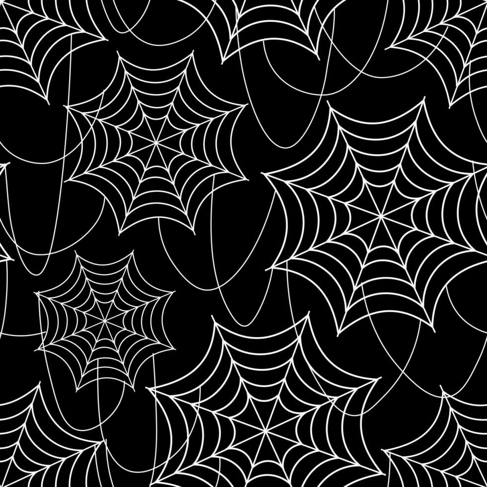 Vector seamless pattern for Halloween design with spider cobweb in white and black colours