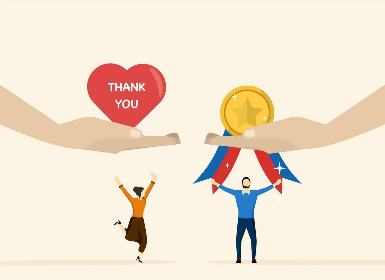 Employee appreciation concept, thanks or appreciation to best employee, thank you or thank you support, businessman hand giving heart with thanksgiving and appreciation to employees. vector