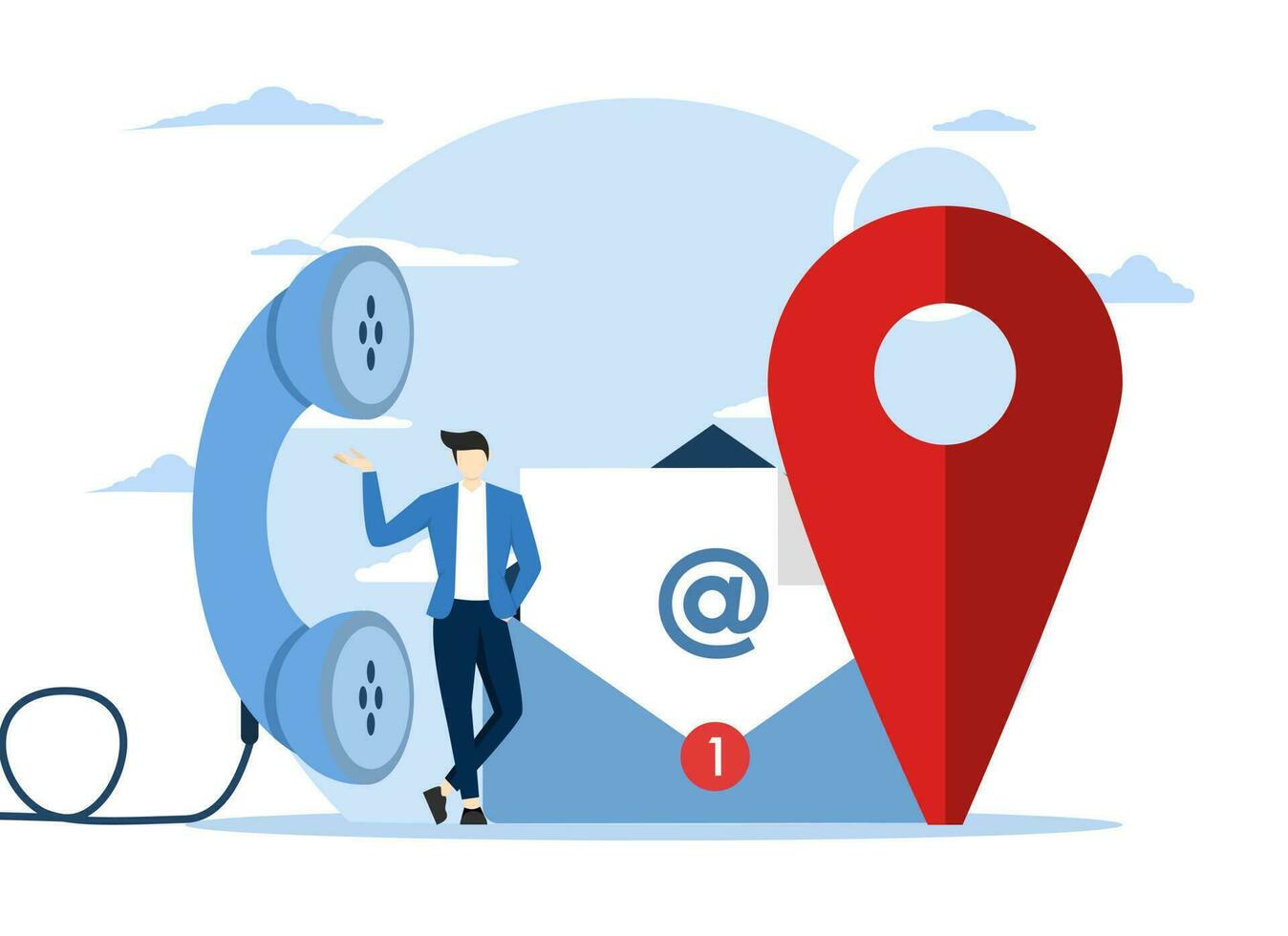 business contact concept, Contact us by email, phone or office location, communicate with customers or clients, business information or business channels, entrepreneur by phone, email and location pin vector