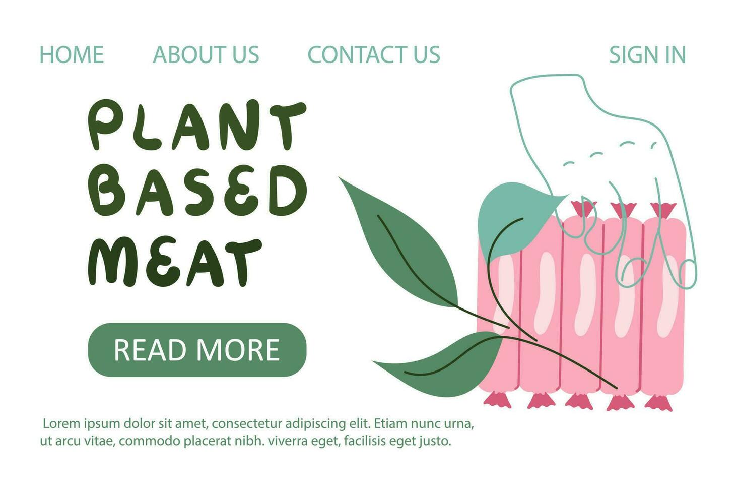 Plant based meat landing page template vector illustration