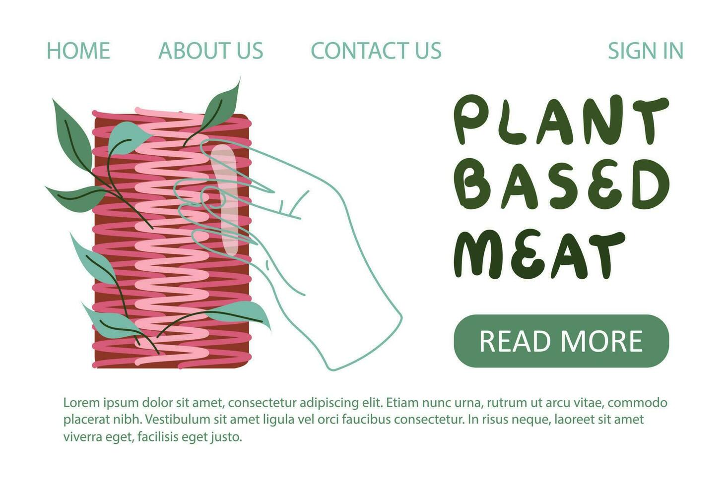 Plant based meat landing page template vector illustration