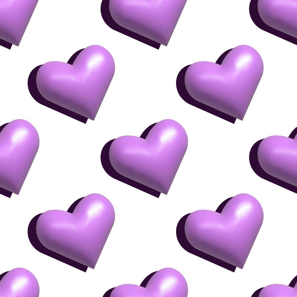 Seamless pattern with hearts 3d vector illustration