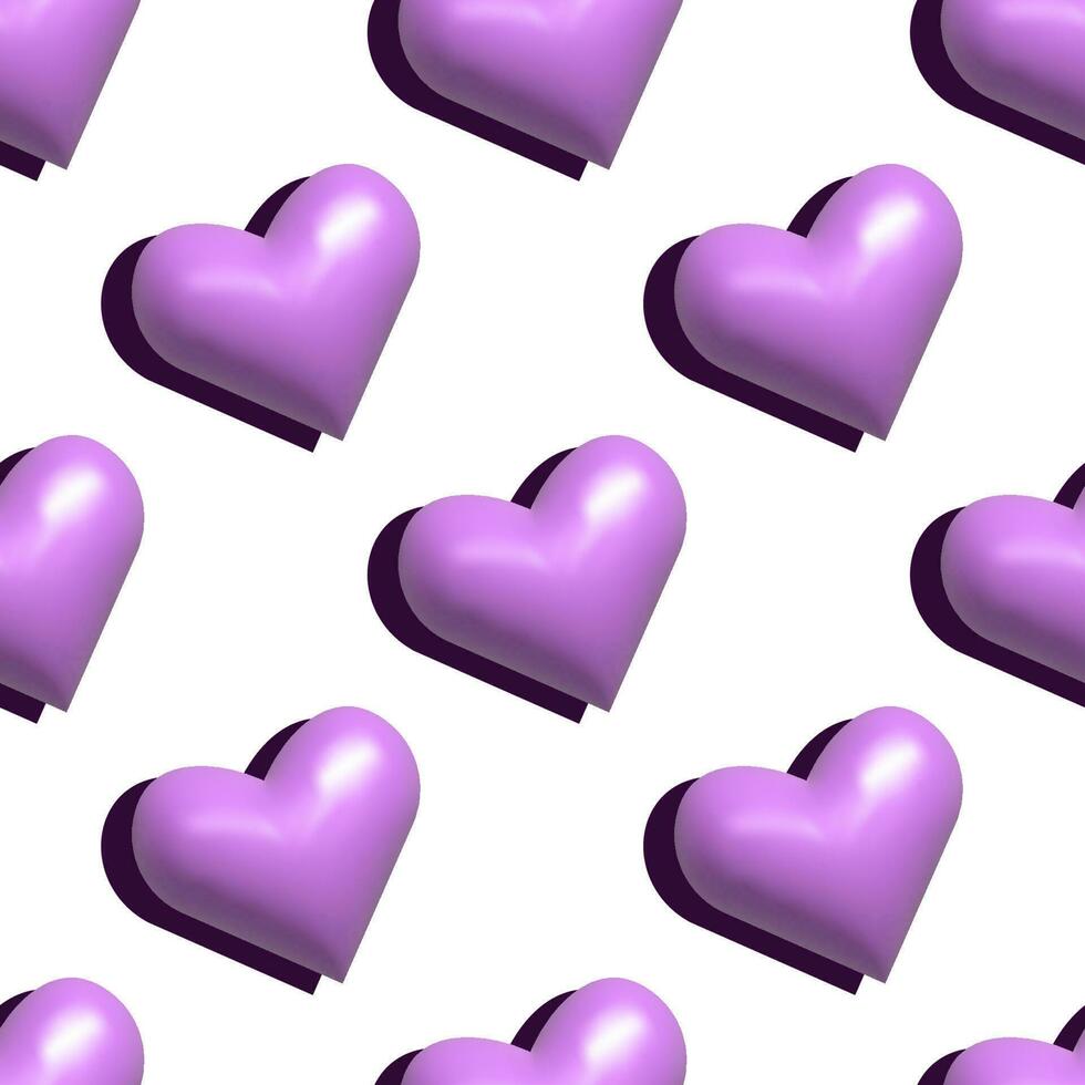 Seamless pattern with hearts 3d vector illustration