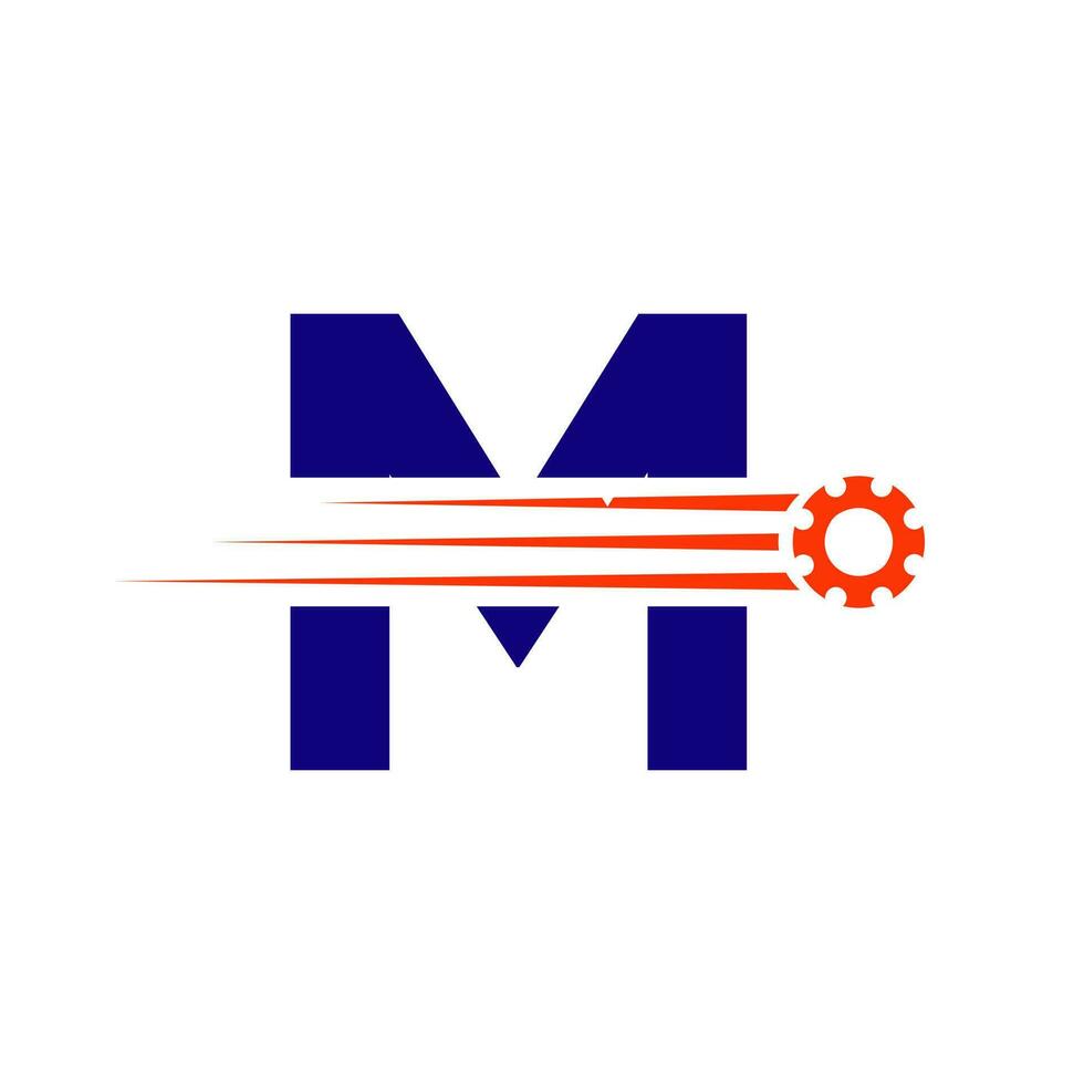 Initial Letter M Gear Cogwheel Logo. Automotive Industrial Icon, Gear Logo, Car Repair Symbol vector