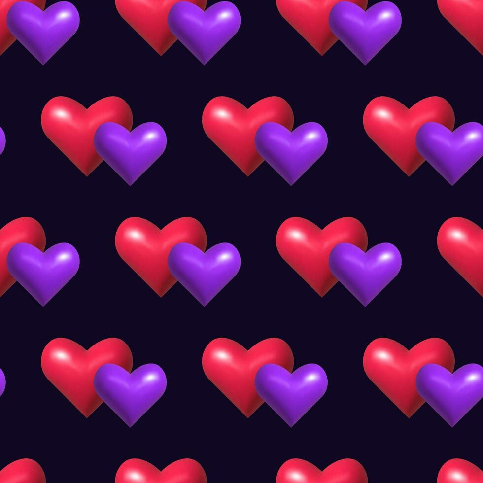 Seamless pattern with pairs of hearts 3d vector illustration