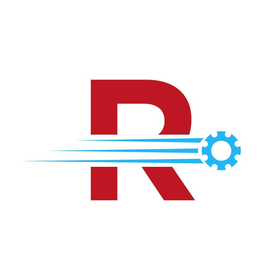 inicial letra r engranaje rueda dentada logo. automotor industrial icono, engranaje logo, coche reparar símbolo vector