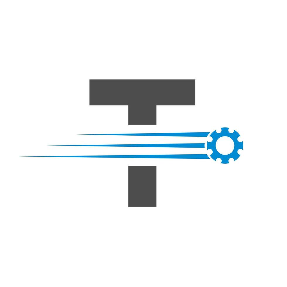 Initial Letter T Gear Cogwheel Logo. Automotive Industrial Icon, Gear Logo, Car Repair Symbol vector