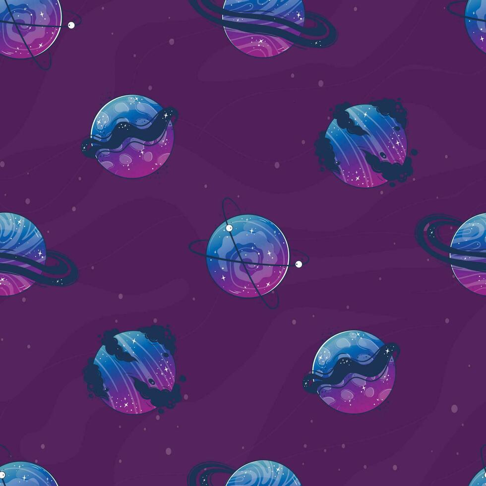 Seamless pattern with space sky and planets vector