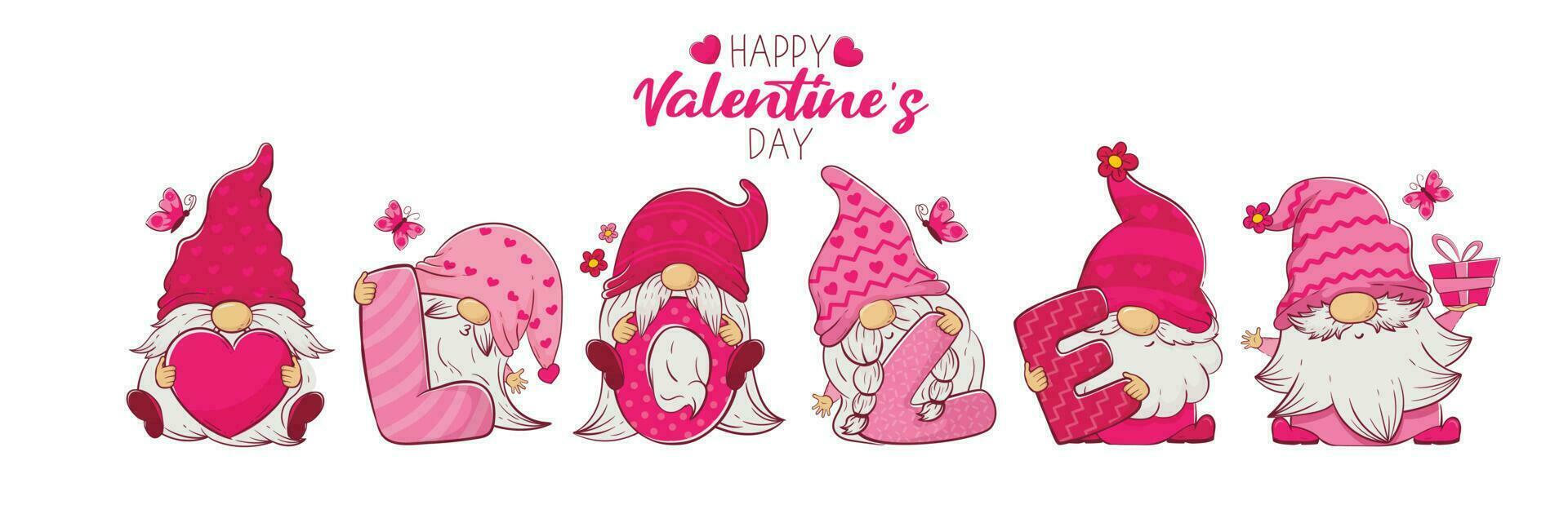 adorable cartoon gnomes holding letters that spell out the word love vector