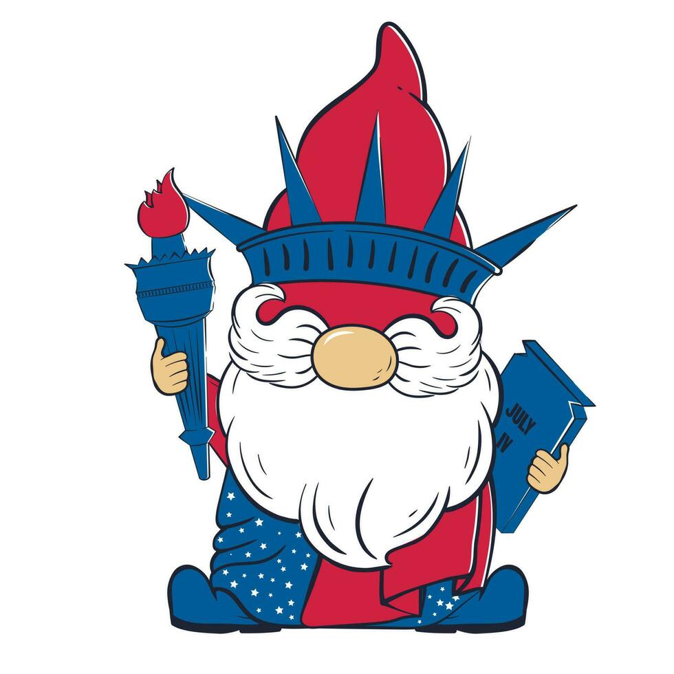 Cute patriotic gnome in the form of the American Statue of Liberty vector