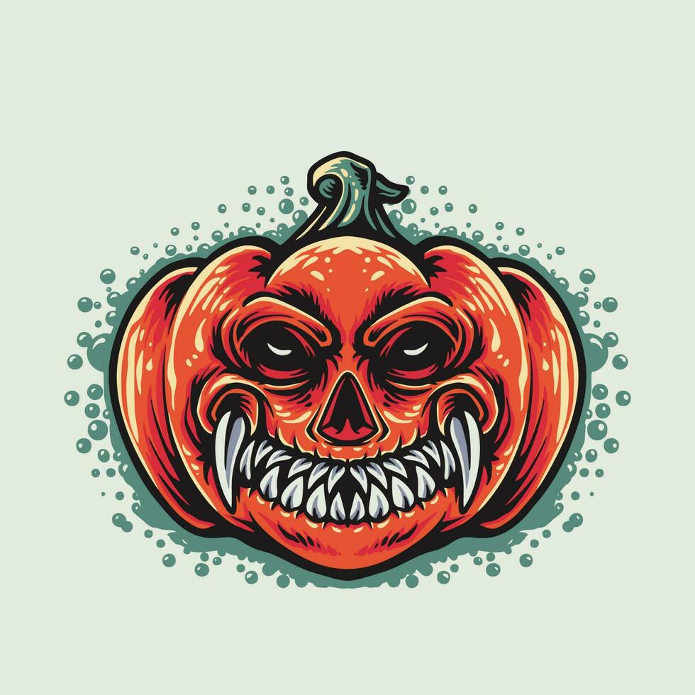 Halloween pumpkin with a scary face and fangs vector Illustration
