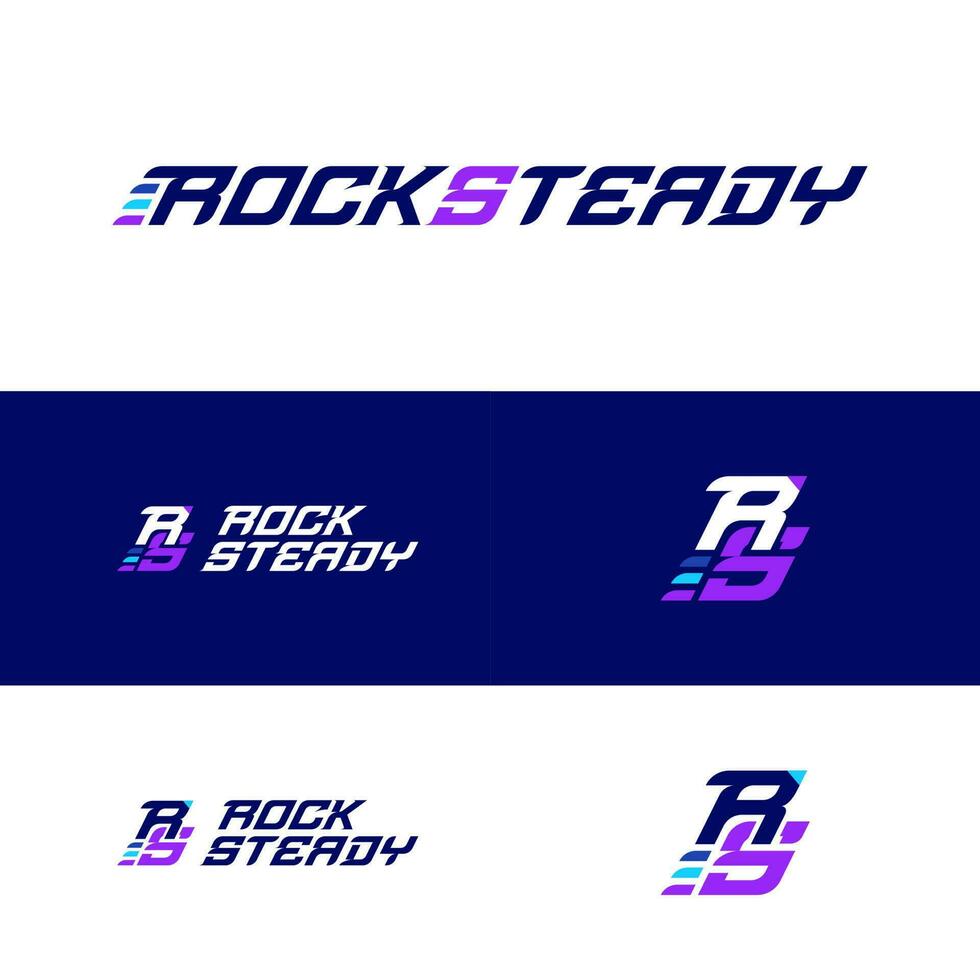 Rocksteady Letter Logo Design - Monograph Version in Blue, Purple, and White vector