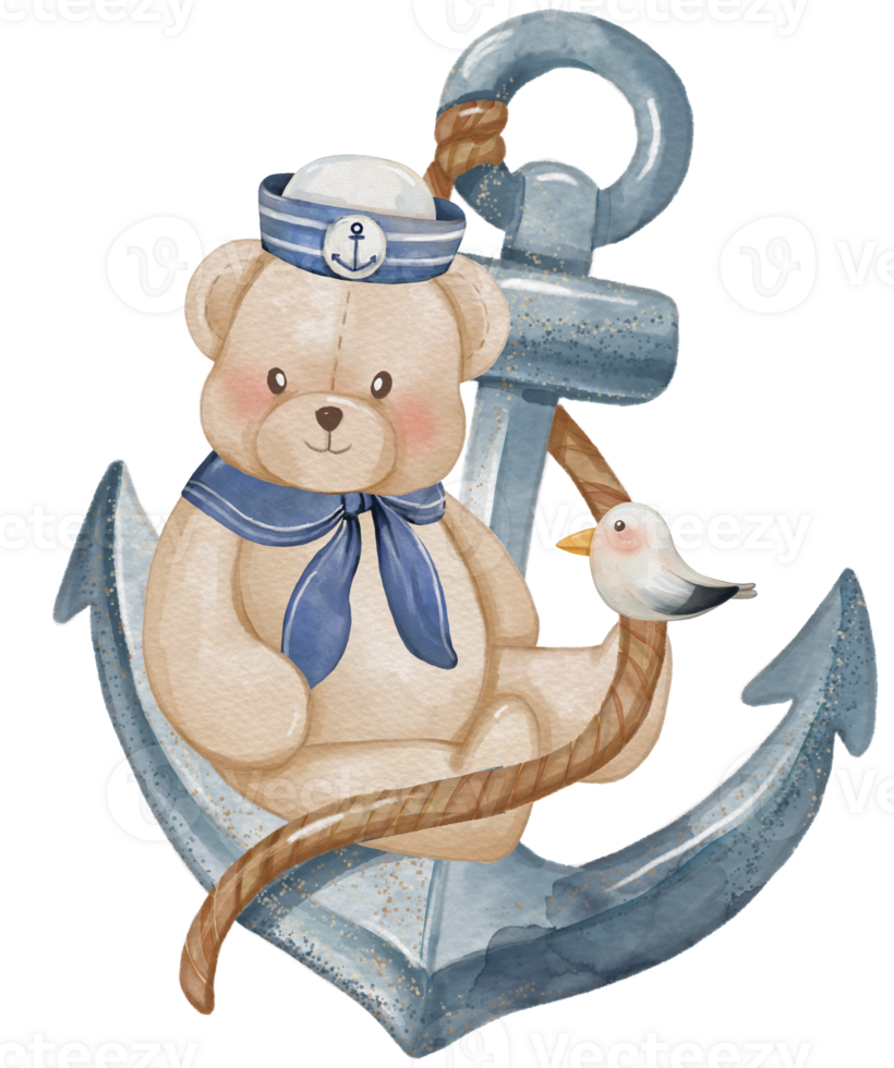 Teddy bear Sailor Nautical watercolor png