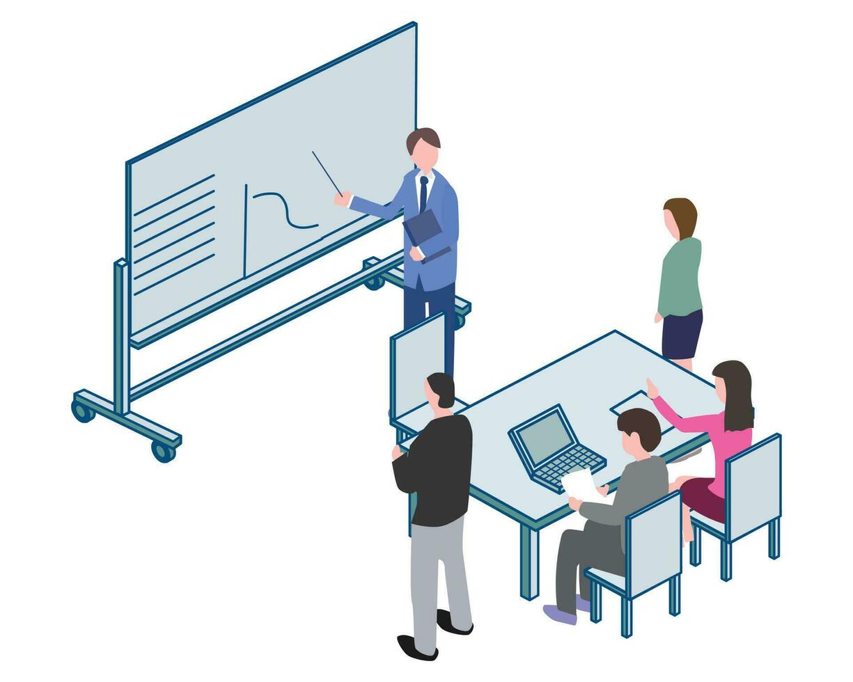 Research and development team work people in meeting avatar character vector