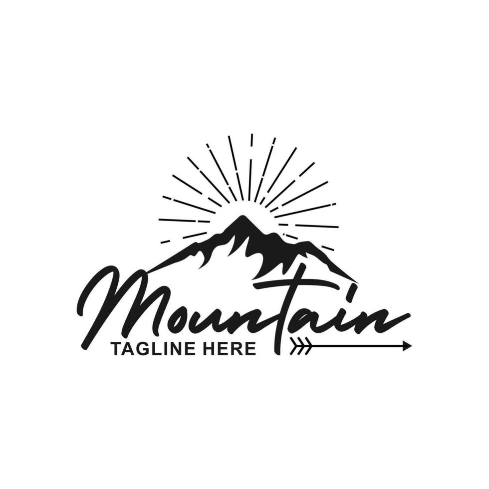 Mountain peak summit logo design. Outdoor hiking adventure icon. Alpine wilderness travel symbol. Suitable for your design need, logo, illustration, animation, etc. vector