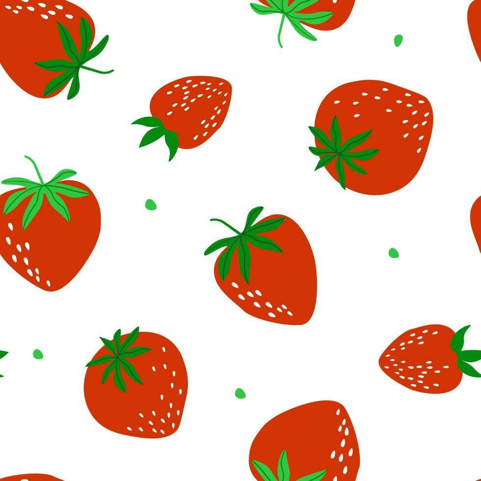 Seamless pattern with ripe red strawberries. Fruit natural print. Vector graphics.