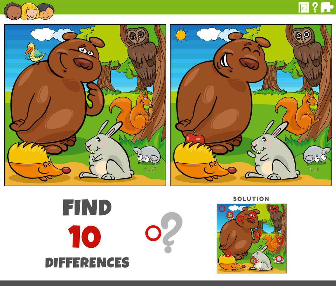 diferencias juego con cómic animal caracteres grupo vector