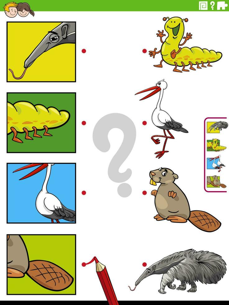 match cartoon animals and clippings educational game vector