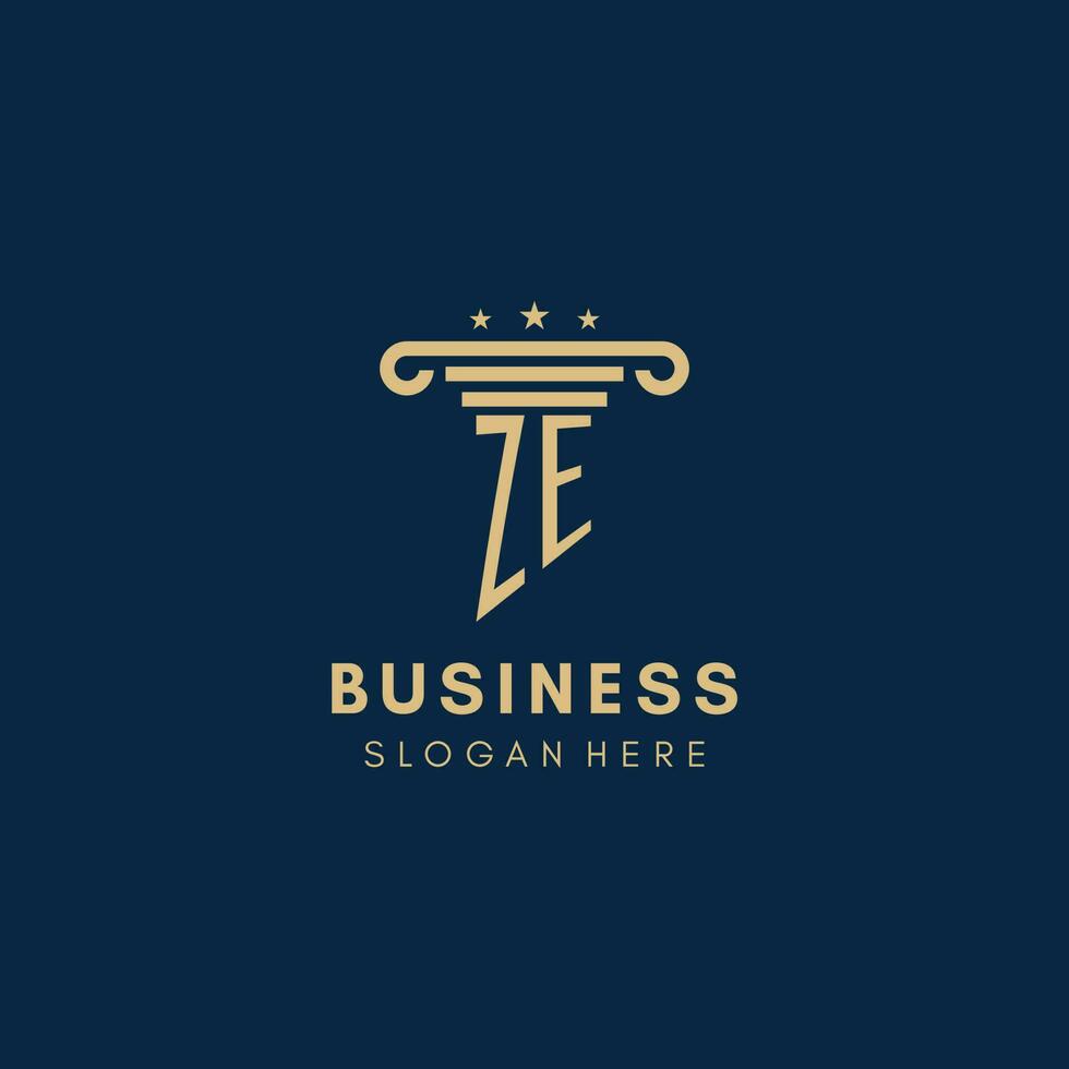 ZE monogram initial logo with pillar and stars, best design for legal firm vector