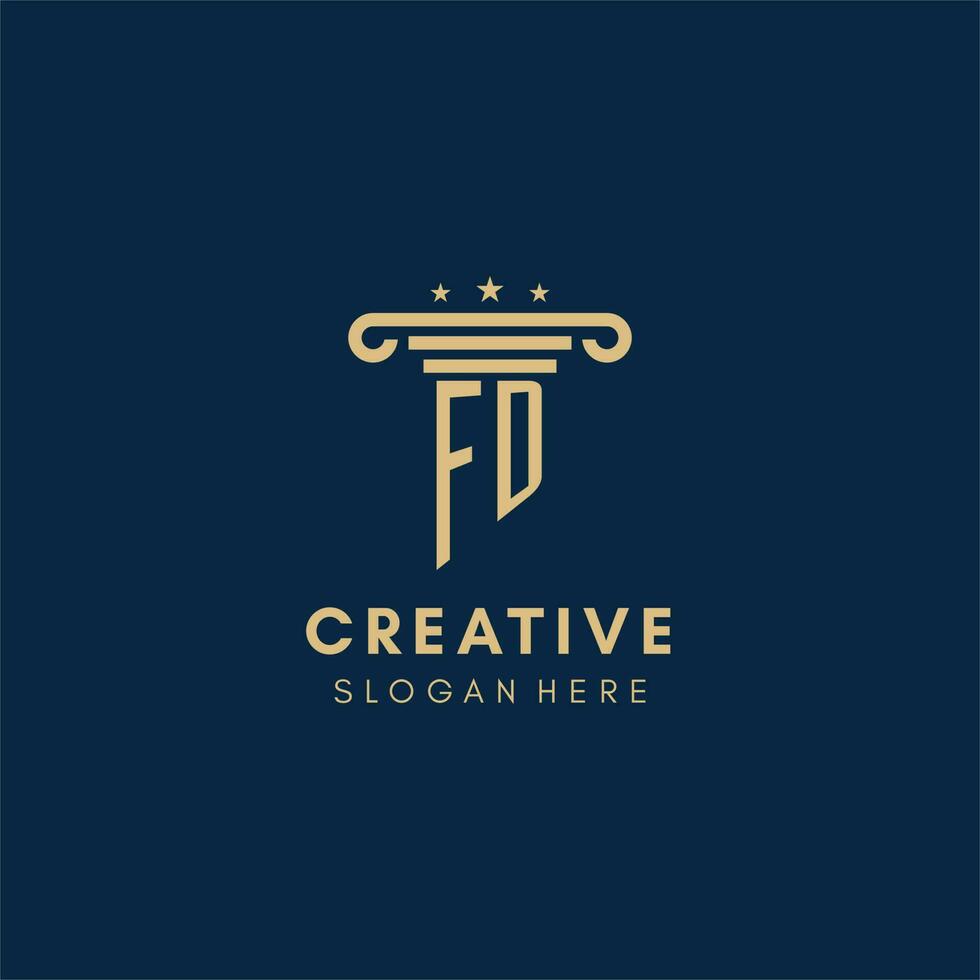 FD monogram initial logo with pillar and stars, best design for legal firm vector