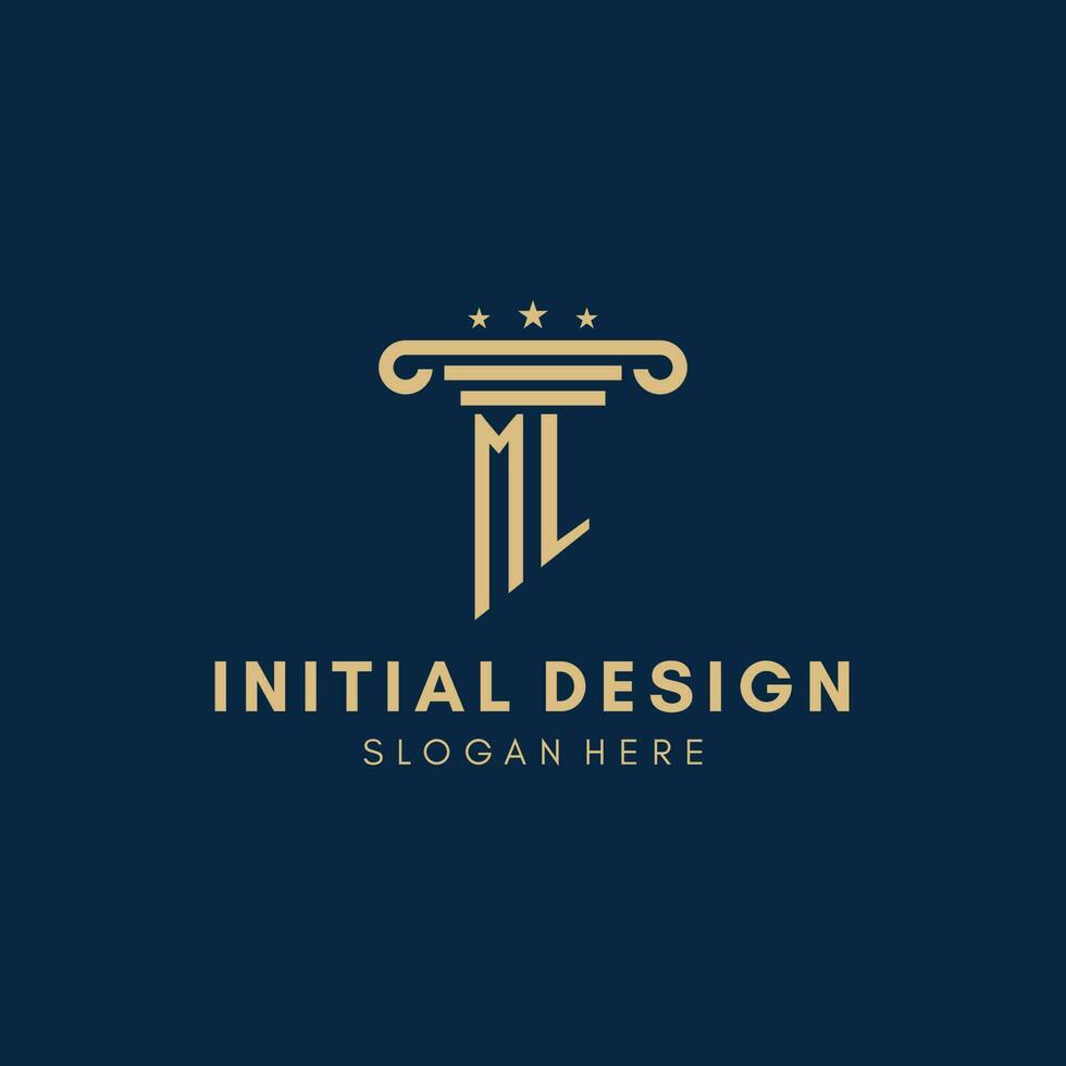 ML monogram initial logo with pillar and stars, best design for legal firm vector