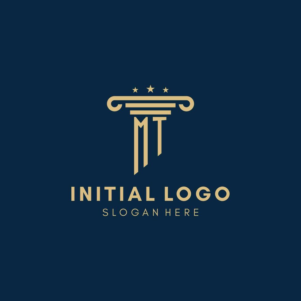 MT monogram initial logo with pillar and stars, best design for legal firm vector