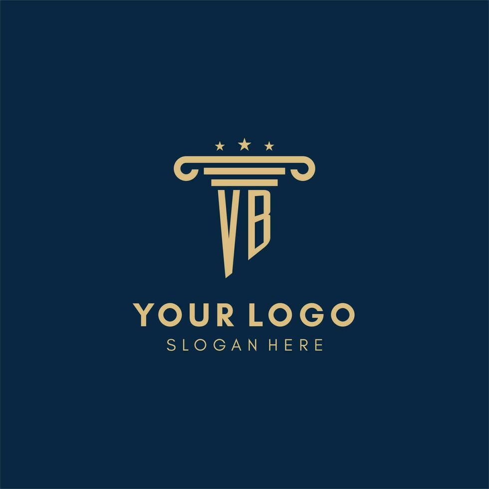 VB monogram initial logo with pillar and stars, best design for legal firm vector
