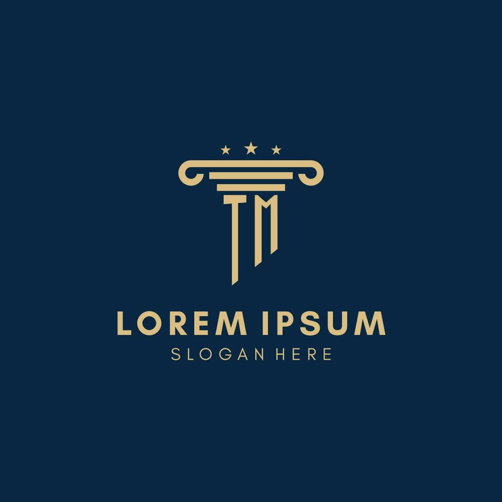 TM monogram initial logo with pillar and stars, best design for legal firm vector