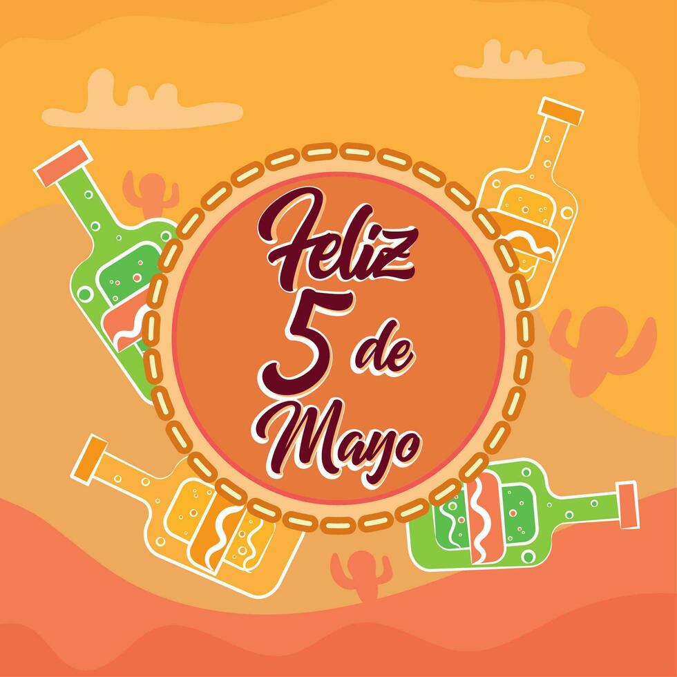 Cinco de mayo card Tequila bottles Vector illustration
