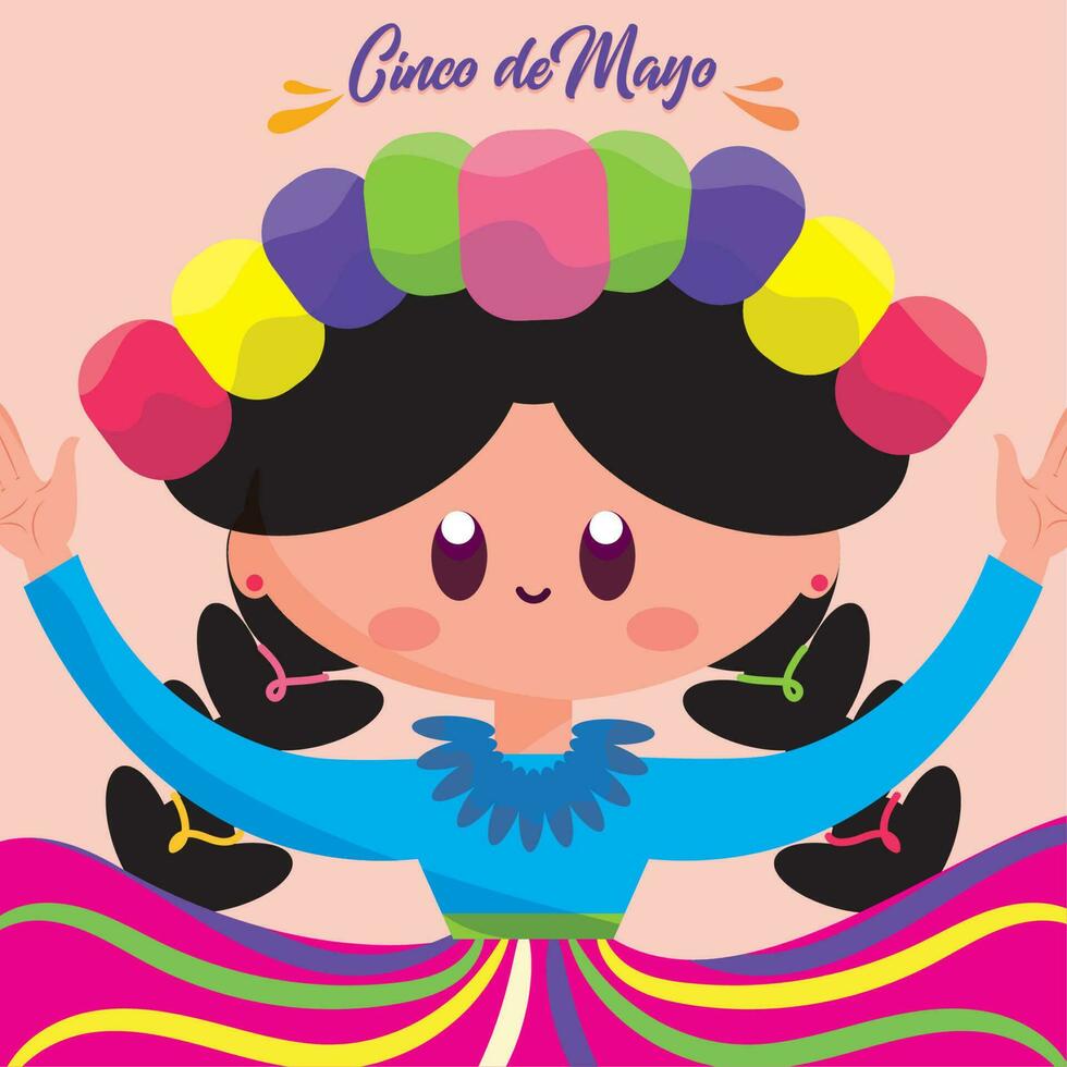 cinco Delaware mayonesa tarjeta mexicano niña vector ilustración
