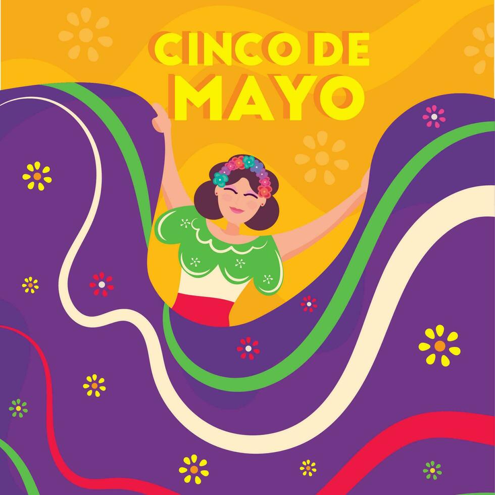 Cinco de mayo card Traditional mexican woman Vector illustration