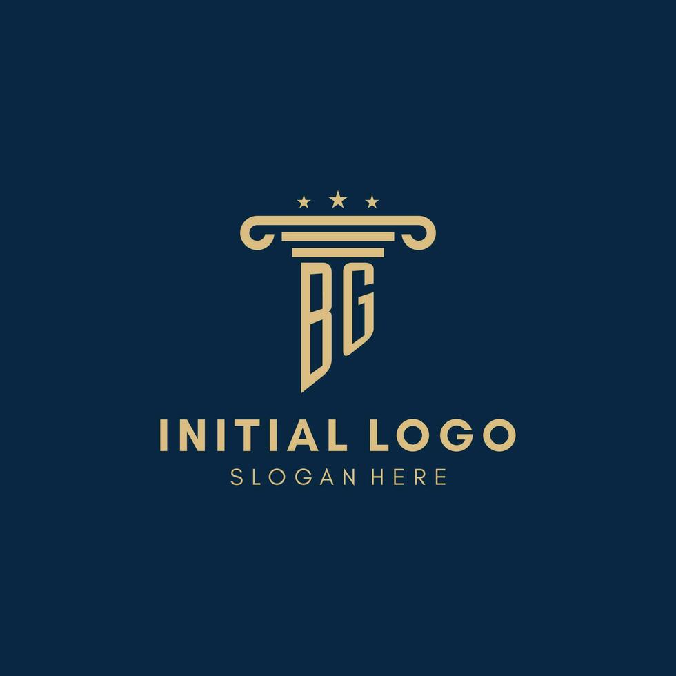 BG monogram initial logo with pillar and stars, best design for legal firm vector
