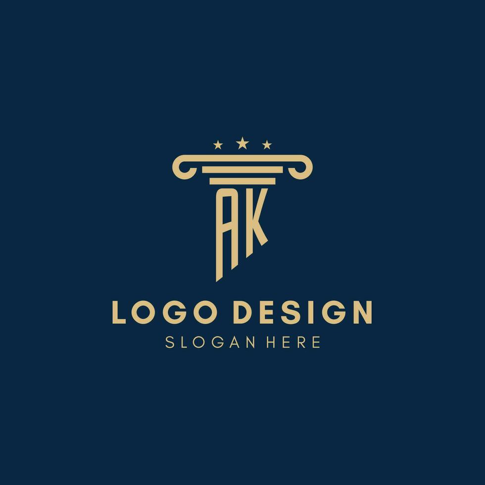 AK monogram initial logo with pillar and stars, best design for legal firm vector