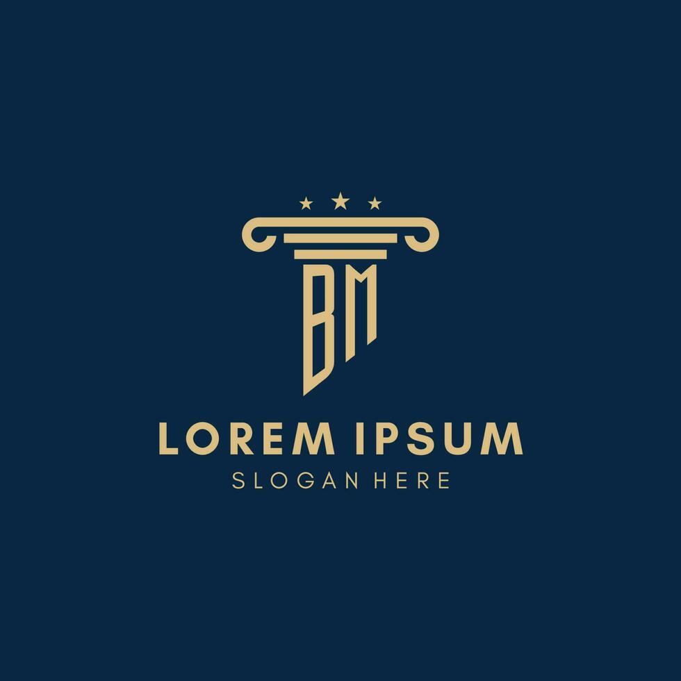 BM monogram initial logo with pillar and stars, best design for legal firm vector