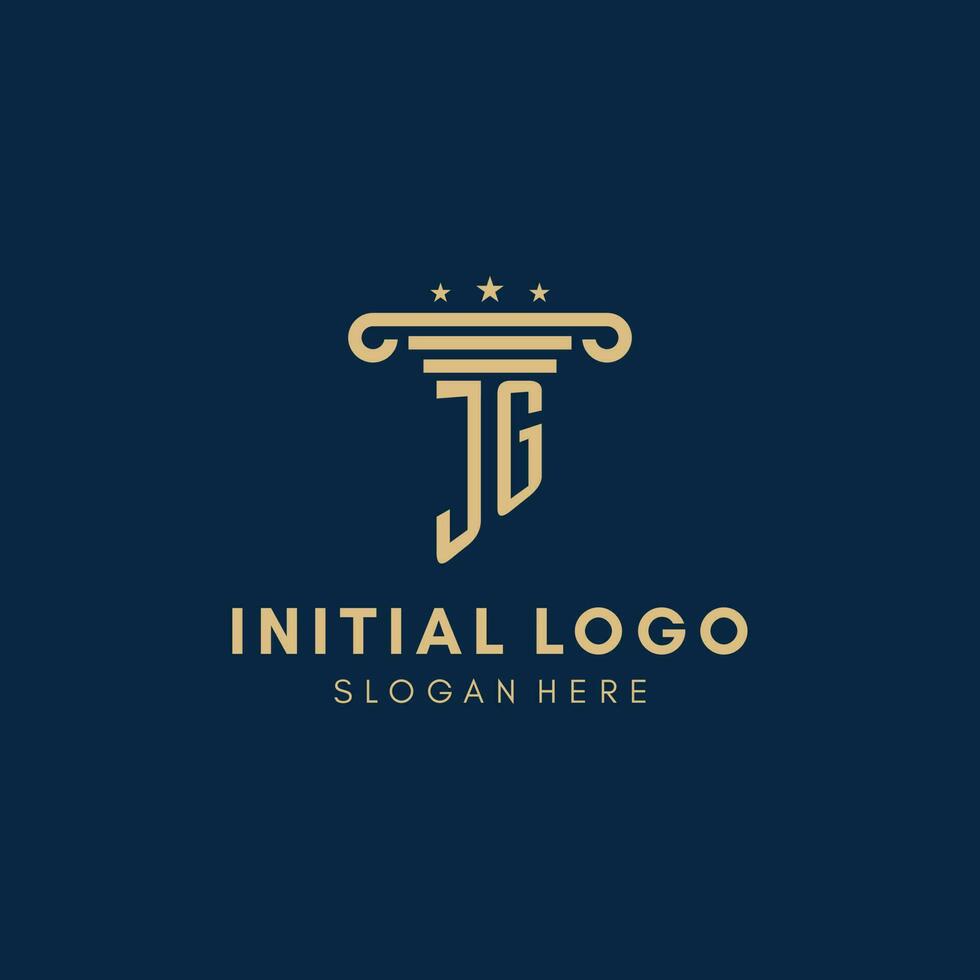 JG monogram initial logo with pillar and stars, best design for legal firm vector