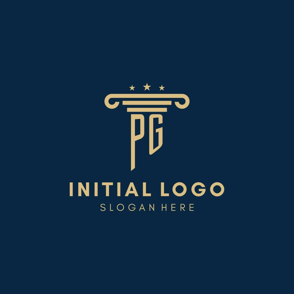 PG monogram initial logo with pillar and stars, best design for legal firm vector