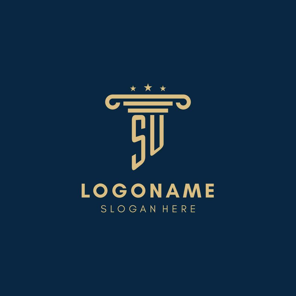 SU monogram initial logo with pillar and stars, best design for legal firm vector