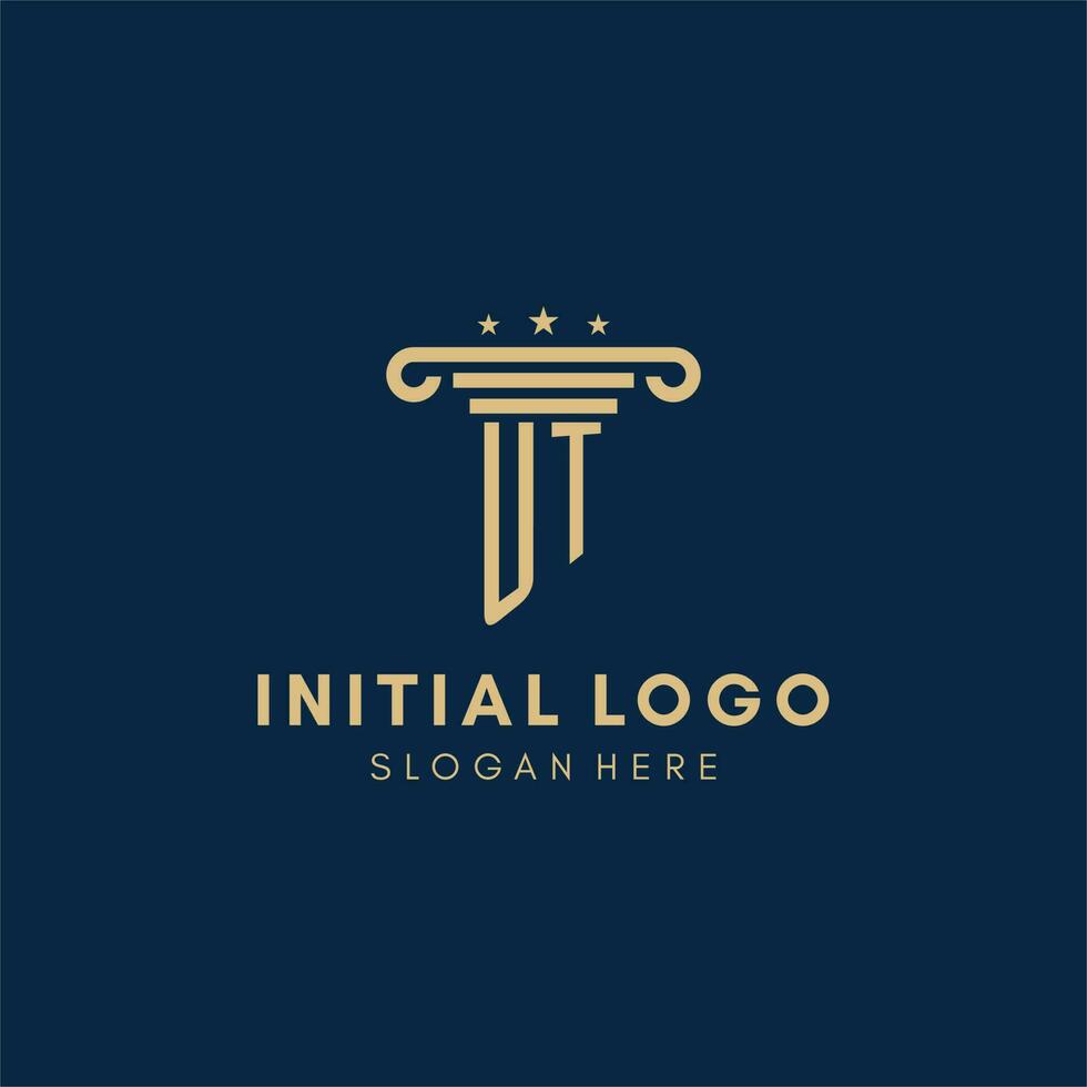 UT monogram initial logo with pillar and stars, best design for legal firm vector