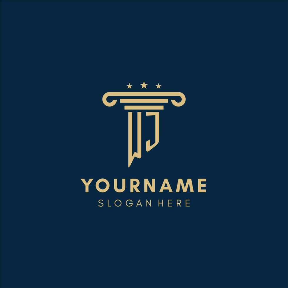 WJ monogram initial logo with pillar and stars, best design for legal firm vector