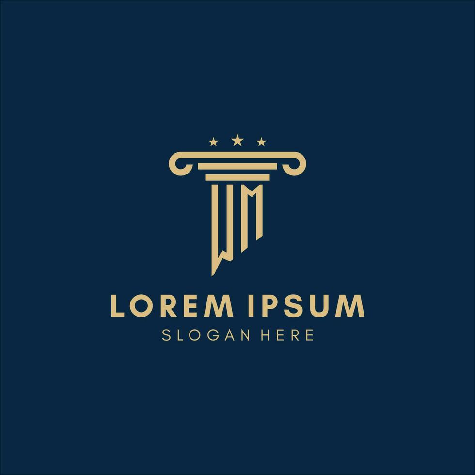 WM monogram initial logo with pillar and stars, best design for legal firm vector