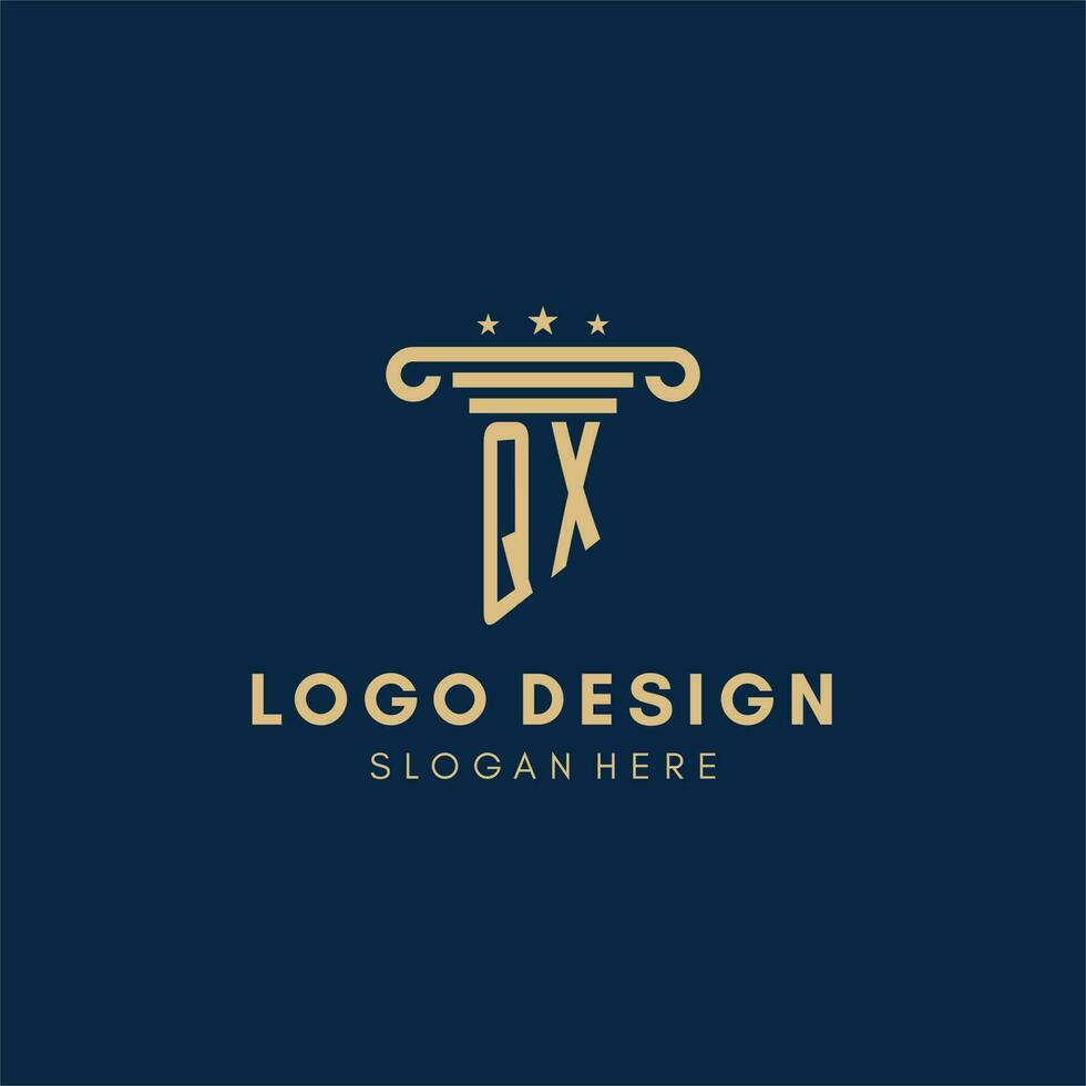 QX monogram initial logo with pillar and stars, best design for legal firm vector
