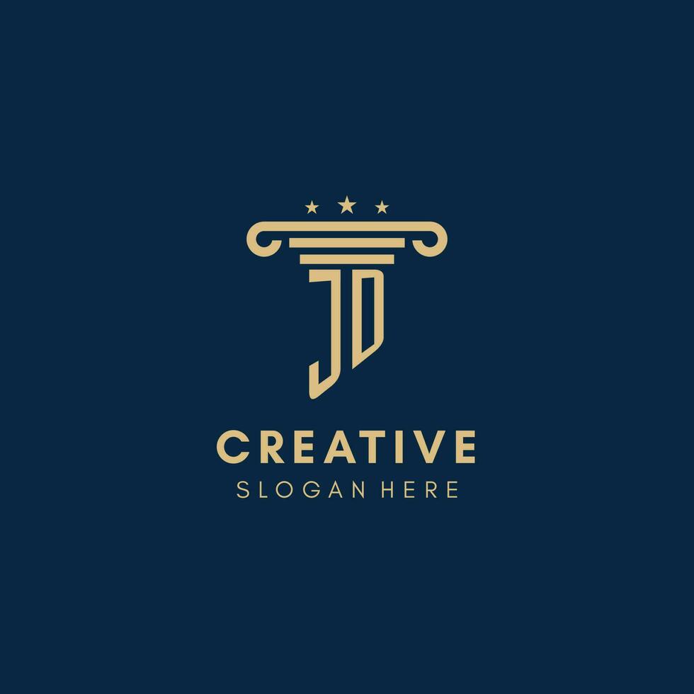 JD monogram initial logo with pillar and stars, best design for legal firm vector