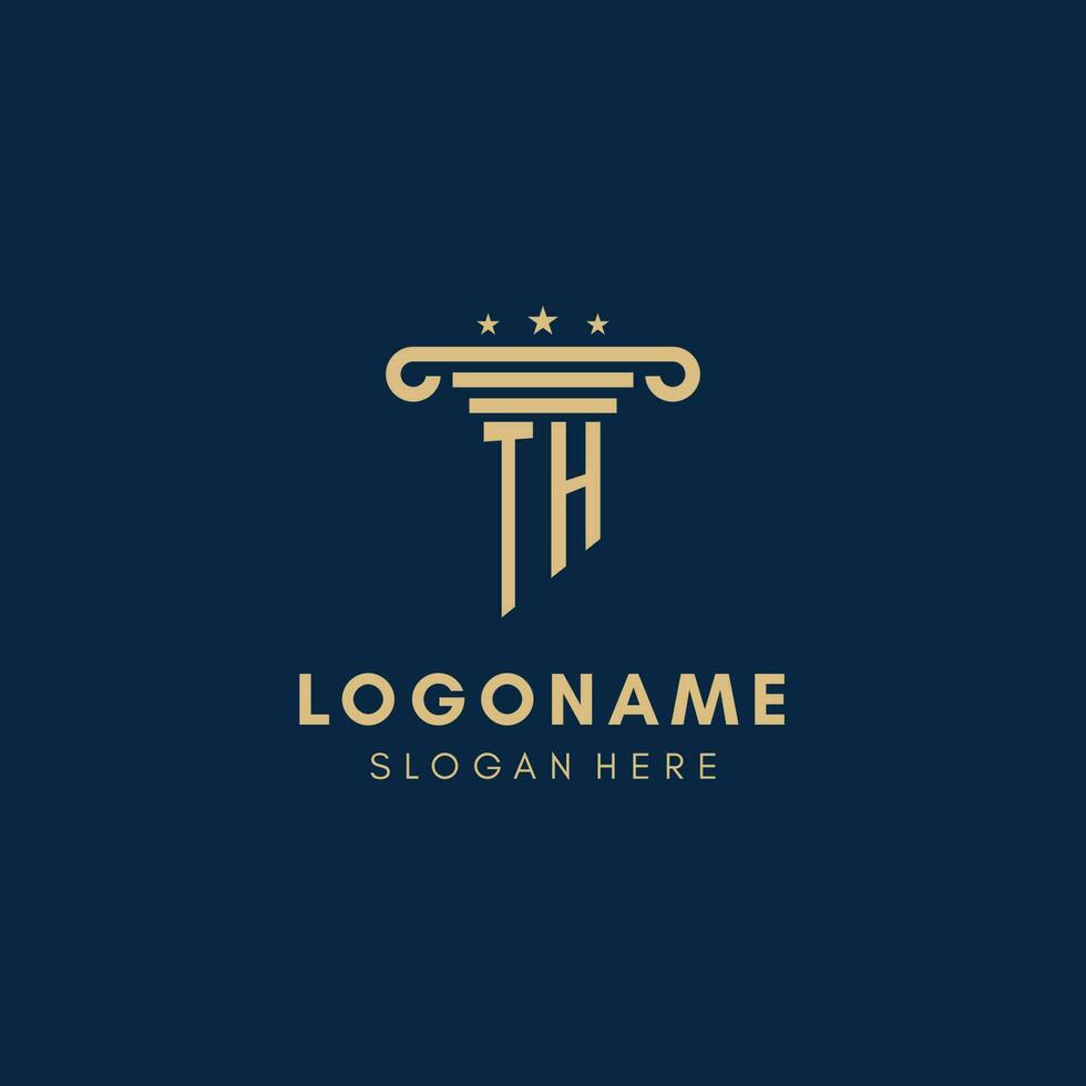 TH monogram initial logo with pillar and stars, best design for legal firm vector