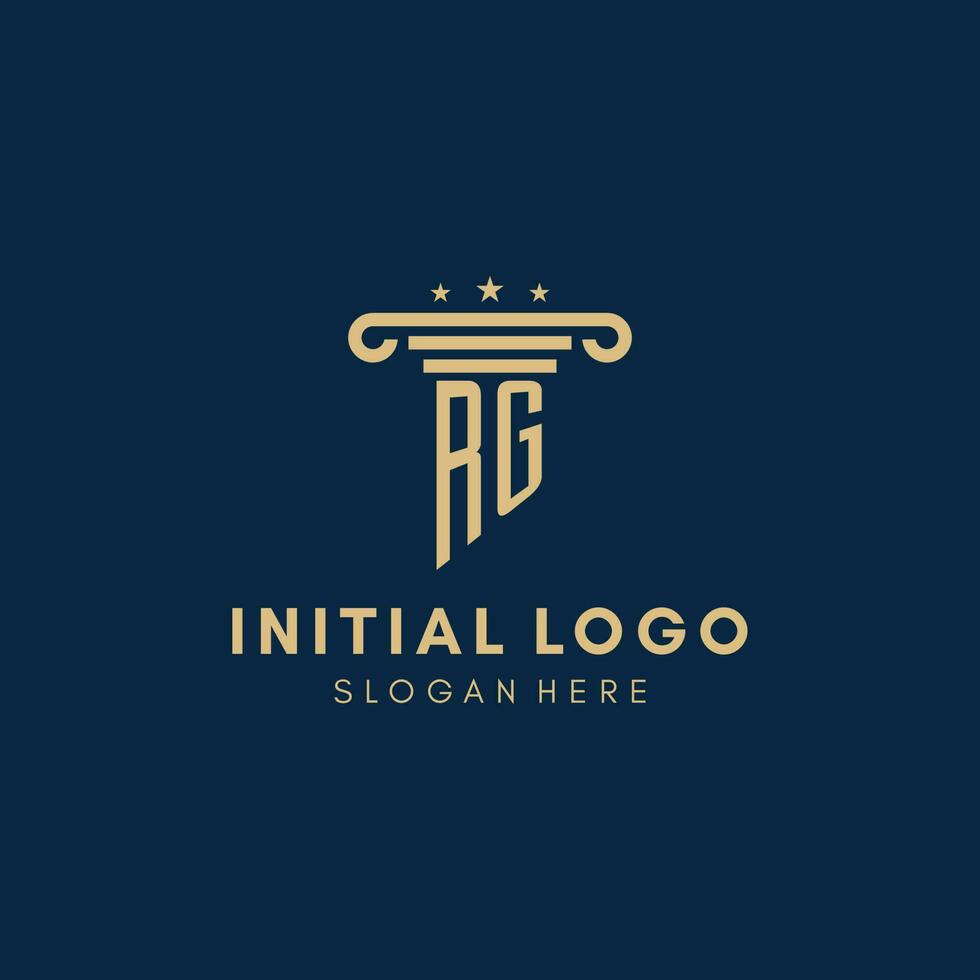 RG monogram initial logo with pillar and stars, best design for legal firm vector