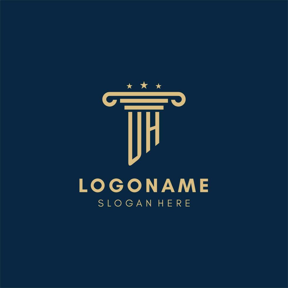 UH monogram initial logo with pillar and stars, best design for legal firm vector