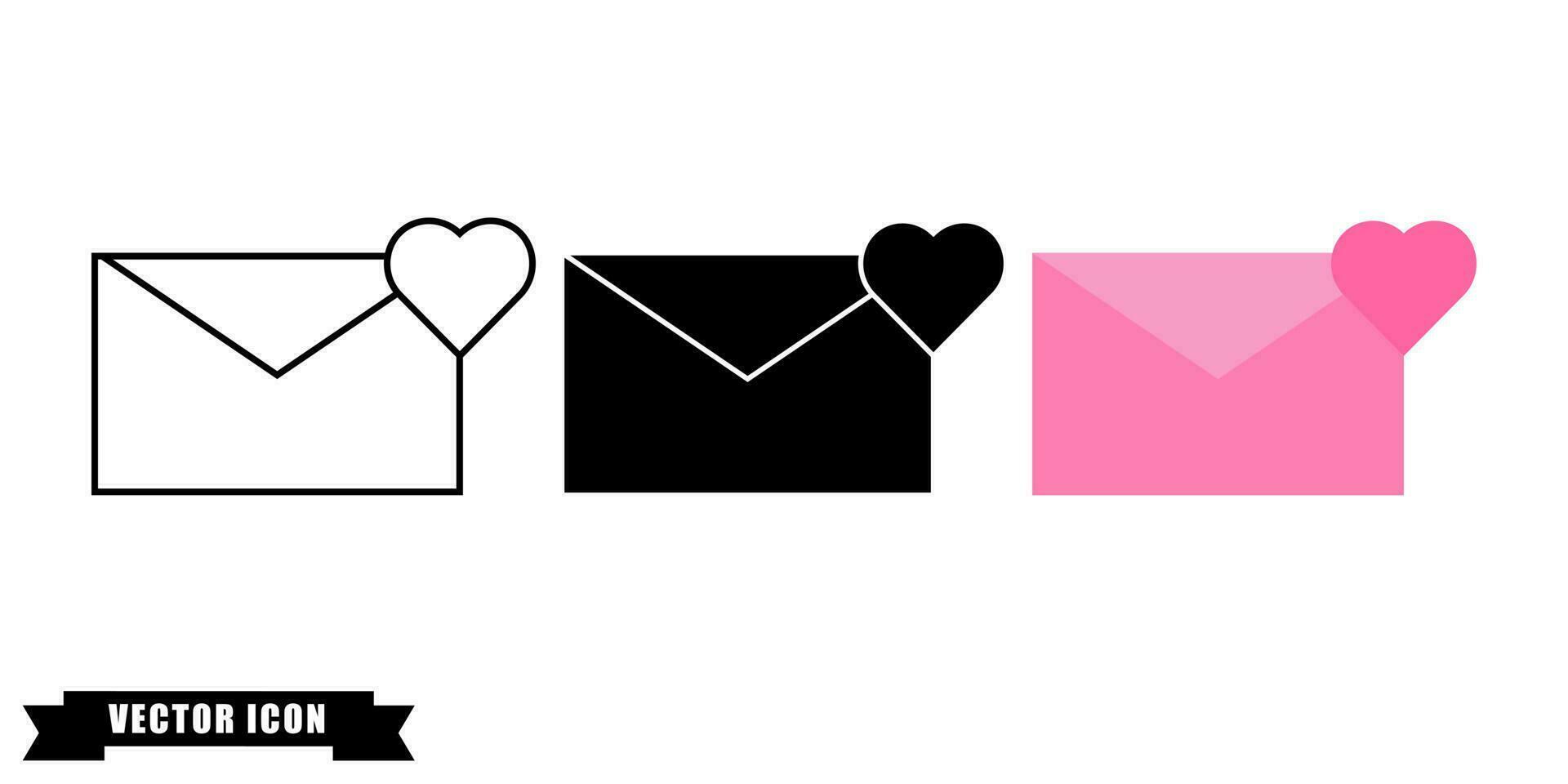 love letter envelope icon of 3 types color, black and white, outline. Isolated vector sign symbol