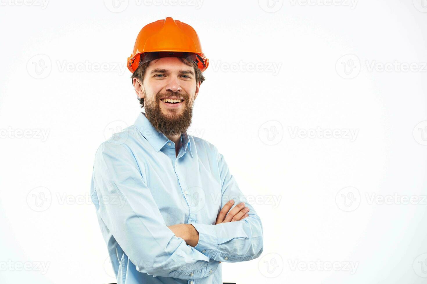 Emotional man in orange paint construction industry work lifestyle photo
