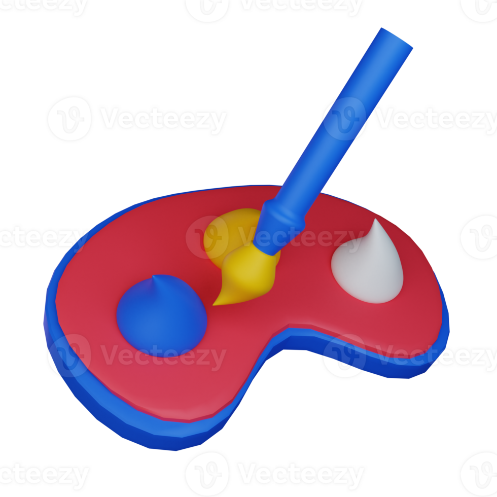 3d illustration brush and palette icon on transparent background, suitable to use in education, learning, presentations, business and more png